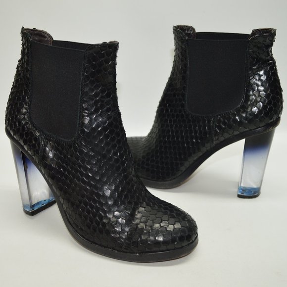 lucite heel booties